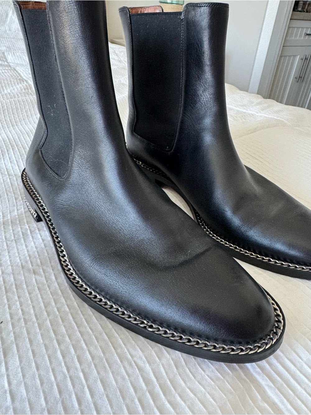 Givenchy Black Leather Chelsea Boots with Chain Trim